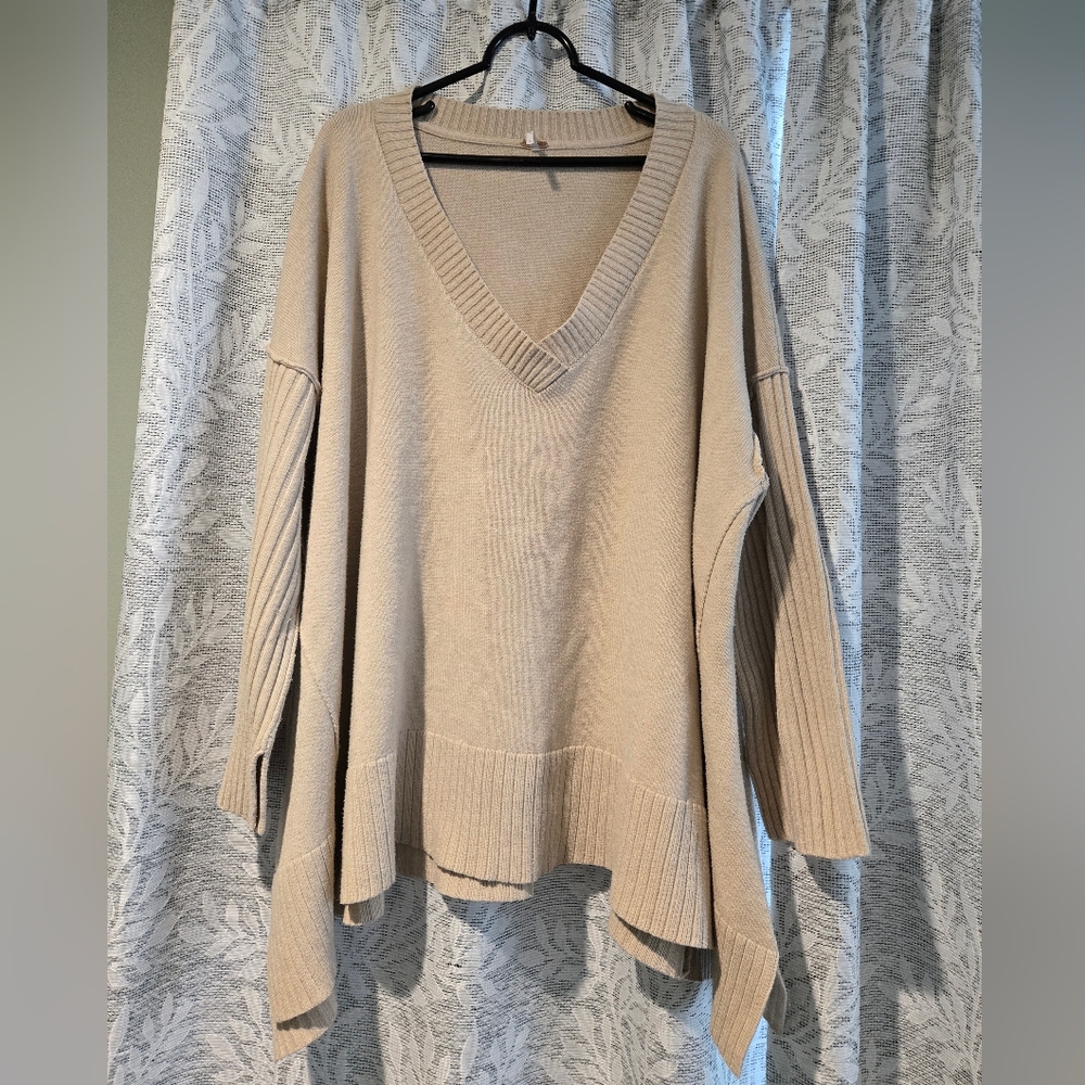 Free People Cream V-Neck Sweater